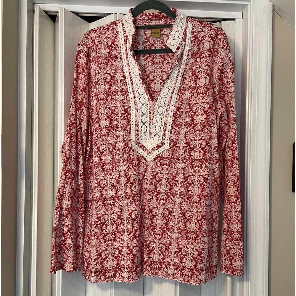 Peck & Peck Cranberry & Ivory Top NWOT